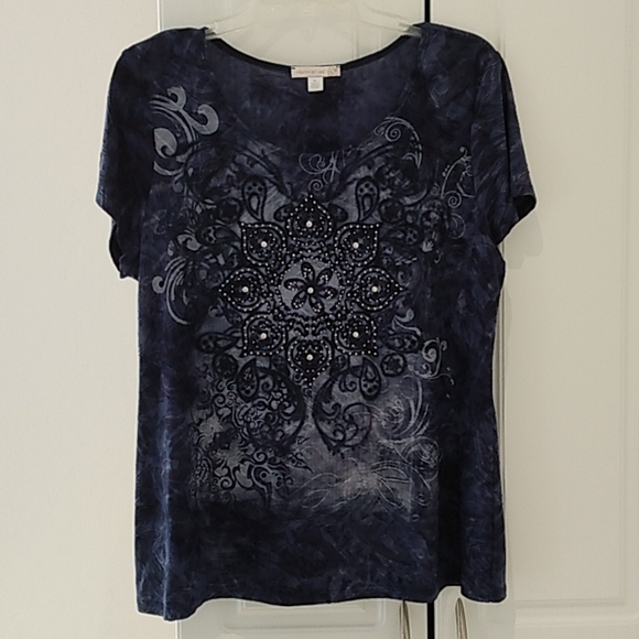 Westport 1962 Tops - Stretchy Blue Top with Bling